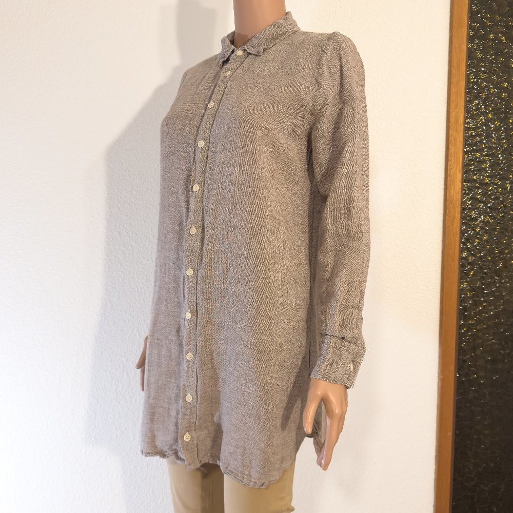 CP Shades Linen Cotton Button Down Tweed Texture Long Sleeve Shirt Women’s Small - Picture 2 of 14